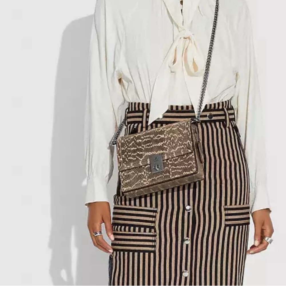 COACH Hutton Shoulder Bag Snakeskin/Leather Neutral Color NWT - Picture 14 of 15